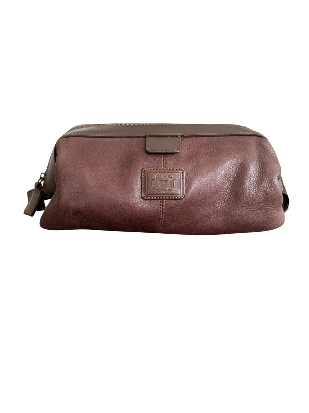 Vintage Fossil Leather Dopp Kit Brown Burgundy Toiletry Travel Shaving Bag